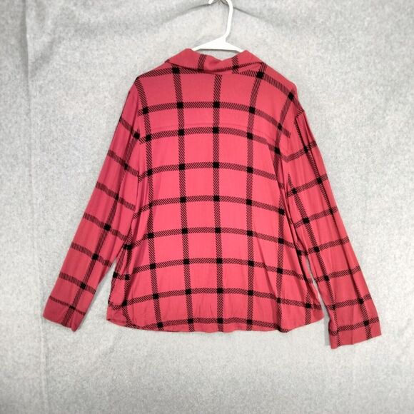 Soma Button Down Pajama Top Womens Sz XL Red Black Cool Nights Notch Long Sleeve - Picture 9 of 12